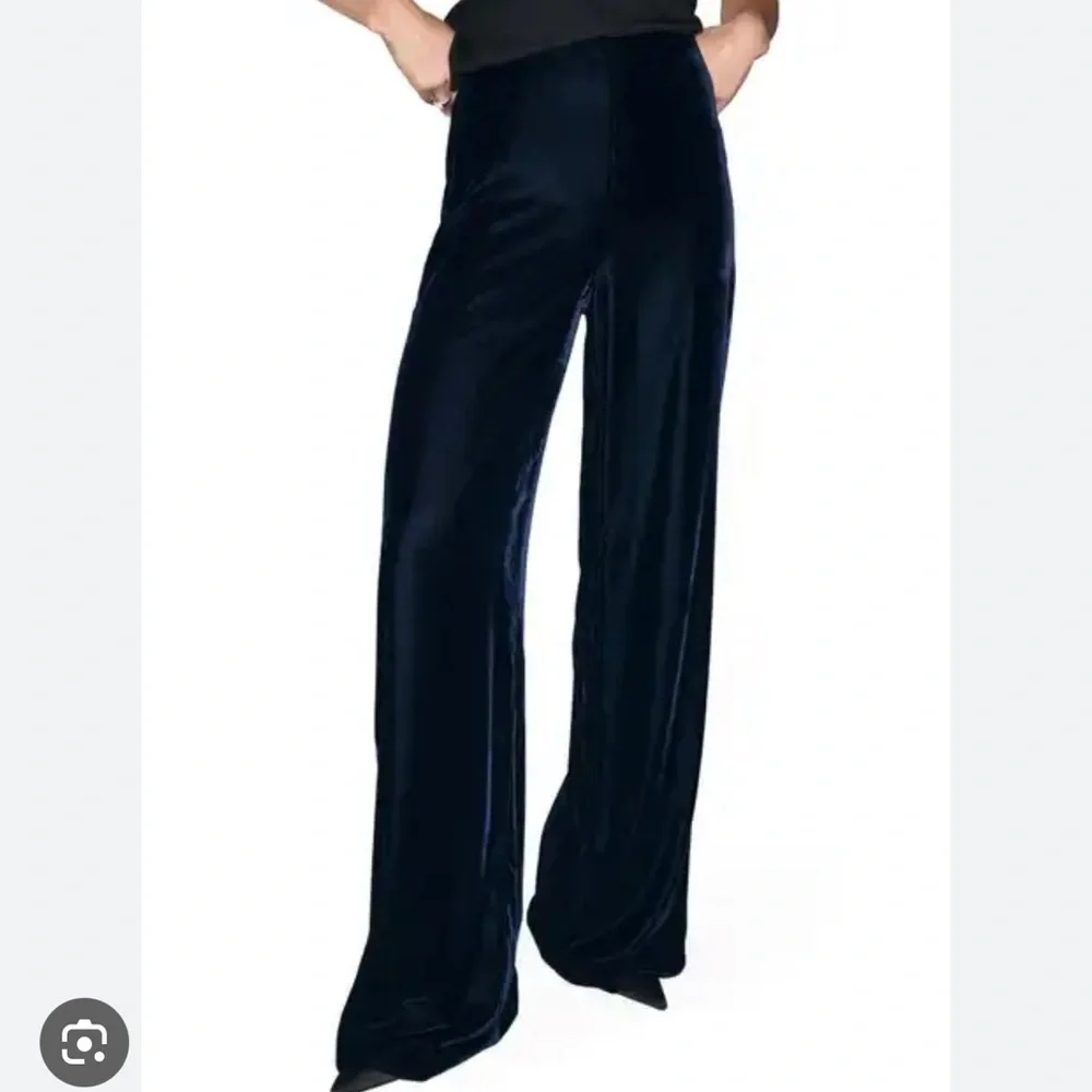 Lafayette 148 NEW Gates Wide Leg Velvet Pants in Midnight Blue